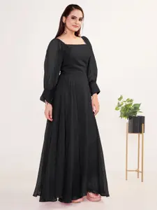 Femvy Square Neck Bell Sleeves Georgette Maxi Dress