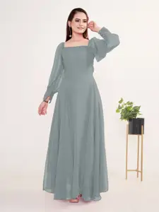 Femvy Square Neck Bell Sleeves Georgette Maxi Dress