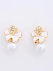 XPNSV Gold-Plated Flower and Pearls Stud Earrings