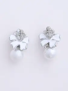 XPNSV Silver-Plated Floral Drop Earrings