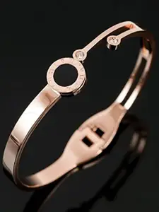 VIEN Rose Gold-Plated Roman Single Round Digital Studded Kada Bracelet