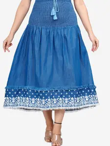 SUMAVI-FASHION SUMAVI-FASHION Embroidered Denim A-Line Midi Skirt