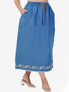 SUMAVI-FASHION SUMAVI-FASHION Embroidered Denim A-Line Maxi Skirt