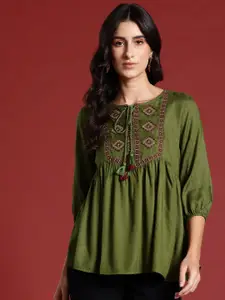 all about you Ethnic Motifs Embroidered Pleated Kurti
