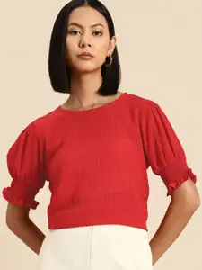 all about you Textured Detail Puff Sleeves Top