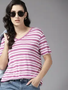 The Roadster Life Co. Striped V-Neck T-shirt