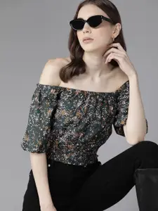 The Roadster Lifestyle Co. Printed Off-Shoulder Bardot Crop Top