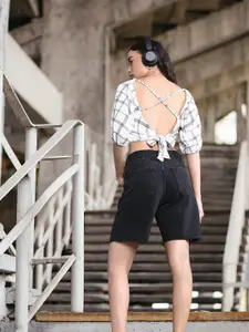 The Roadster Lifestyle Co. Checked Styled Back Crop Top