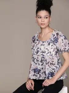 The Roadster Lifestyle Co. Printed Puff Sleeves Top