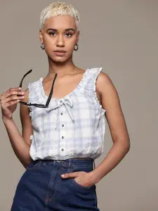 The Roadster Lifestyle Co. Checked Pure Cotton Blouson Top