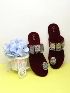 Shoestail Embellished One Toe Flats