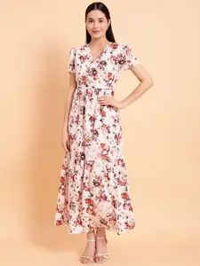 MINT STREET Floral Printed & Gathered Detailed Crepe Fit & Flare Dress