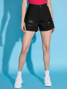 SASSAFRAS Black Women Mid-Rise Casual Shorts