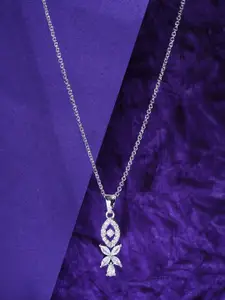 DressBerry Silver-Plated CZ Studded Pendant & Chain