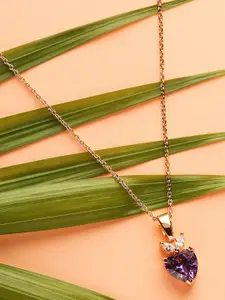 DressBerry Rose Gold-Plated Rose Gold & Purple Heart Brass Necklace