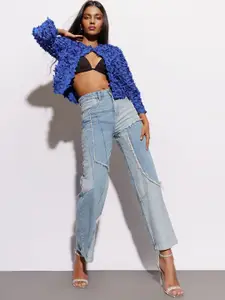 FREAKINS Women Blue Straight Fit Mid-Rise Low Distress Cotton Jeans