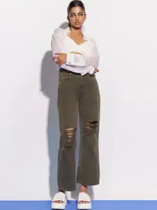 FREAKINS Women Wide Leg High-Rise Highly Distressed Jeans