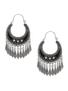 Shining Diva Fashion Silver-Toned  Black Contemporary Chandbalis