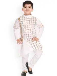 BAESD Boys Geomteric Printed Asymmetric Hem Pure Cotton Kurta With Pyjamas