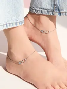 Zavya Women Set of 2 Rhodium-Plated Stone Studded 925 Sterling Silver Anklets
