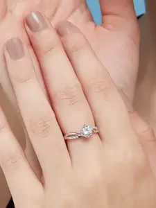 Zavya Women Rhodium-Plated CZ Studded Sterling Silver Finger Ring