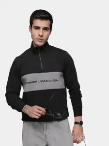 French Connection Colourblocked & Brand Logo Printed Sweatshirt