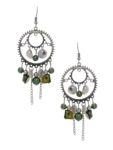Shining Diva Fashion Green  Silver-Toned Contemporary Chandbalis