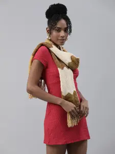 Magic Needles Women Brown & White Colourblocked Scarf