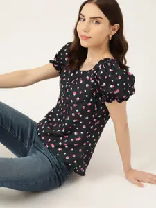 DressBerry Printed Sweetheart Neck Puff Sleeves Top