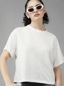 The Roadster Lifestyle Co. Women Textured T-shirt