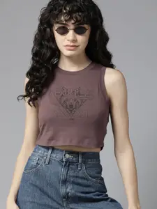 The Roadster Lifestyle Co. Printed Pure Cotton Crop T-shirt