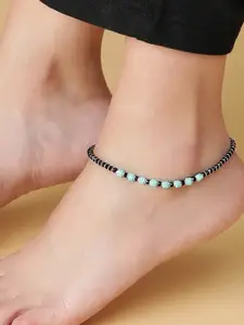 Zavya Women Silver-Plated Beaded 925 Sterling Silver Anklet