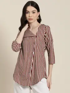 Qurvii Comfort Multi Stripes Opaque Longline Casual Shirt