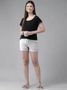 TERRANOVA Women Pure Cotton Solid Lounge Shorts with Turn Up Hem