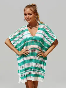 JC Collection Striped Knitted Swimwear Cover Up