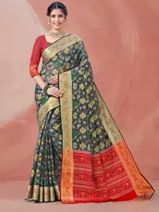 Mitera Green Ethnic Motifs Woven Design Art Silk Banarasi Saree