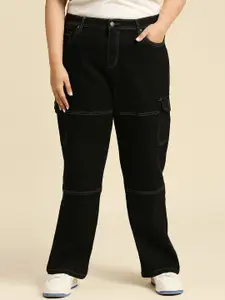 Freeform by High Star Women Plus Size Comfort Wide Leg High-Rise Stretchable Cargo Jeans