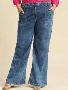 Freeform by High Star Women Plus Size Comfort Wide Leg High-Rise Heavy Fade Stretchable Jeans