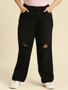 Freeform by High Star Women Plus Size Comfort Wide Leg High-Rise Low Distress Jeans