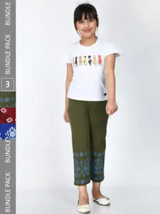 IndiWeaves Girls Pack of 3 Printed Cotton Lounge Pants