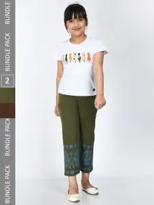 IndiWeaves Girls Pack of 2 Printed Cotton Lounge Pants