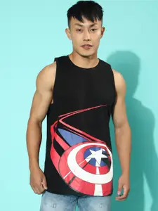 VEIRDO Black Captain America Printed Cotton T-shirt