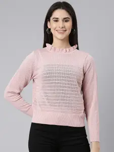 SHOWOFF Striped Ruffles Knitted Top