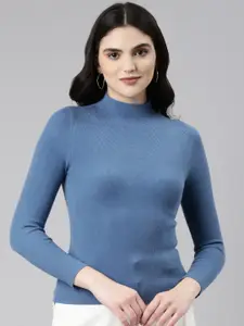 SHOWOFF Ribbed Round Neck Fitted Top