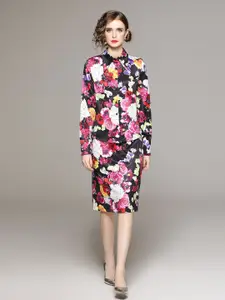 JC Collection Floral Printed Shirt & Skirt Co-Ords Set