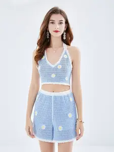 JC Collection Floral Crochet Crop Top with Shorts