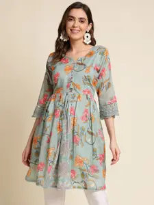 Ishin Tie-Up Floral Printed Cotton Kurti