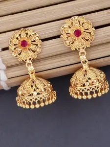 Silver Shine Gold-Plated Contemporary Jhumkas Earrings