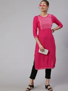 KALINI Ethnic Motifs Embroidered Sequined Straight Kurta