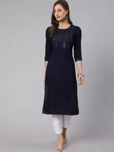 KALINI Ethnic Motifs Embroidered Sequinned Straight Kurta
